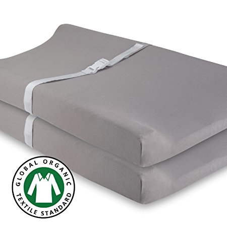 Organic Changing Pad Cover Set, Cradle Sheet 2 Pack 100% Gots Certified Organic Jersey Cotton Solid Grey, by Ely's & Co