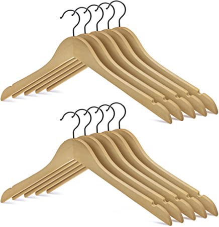 StorageWorks Solid Wooden Suit Hangers, Coat Wood Hangers, Dress Clothes Hangers, Natural Matte, 10 Pack