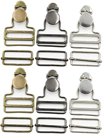 6 Sets Overall Buckles Metal Suspender Replacement Buckles with Rectangle Buckle Slider and No-Sew Buttons for Overalls Bib Pants Trousers Jeans (38 MM)