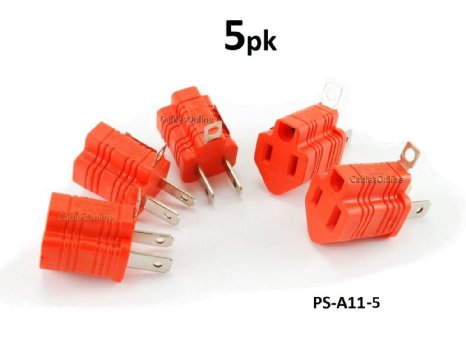 CablesOnline 5-PACK 3-Prong to 2-Prong Polarized Grounding AC Power Plug Adapter (PS-A11-5)