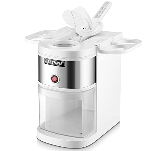 DESENNIE Countertop Snow Cone Maker 176LBS/H | Electric Shaved Ice Crusher 300W Pure Copper Motor | Ice Shaver Equipped with 2 Fold-Down Cone Holders Perfect for Small Snack Bar or Family Party