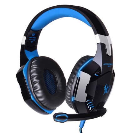 Kobwa(TM) EACH G2000 Professional PC Laptop Over-ear Stereo Gaming Headphone Game Headset with Microphone LED Light Display (Black Blue) with Kobwa's Keyring