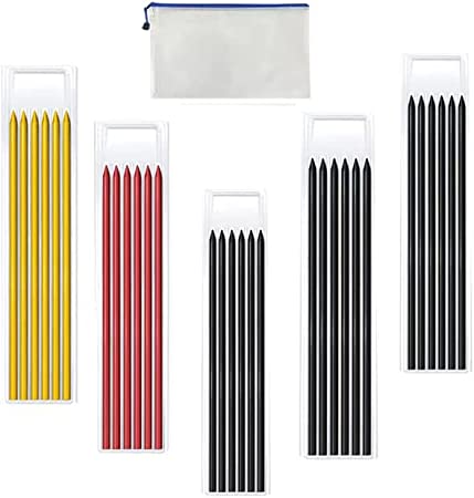 30 Pieces 2.8 mm Pencil Refills for Carpenter Mark Pencils Deep Hole Mechanical Solid Carpenter Pencil Refills Black Red Yellow Colored Pencil Refills for Wood Marking Architect Drawing