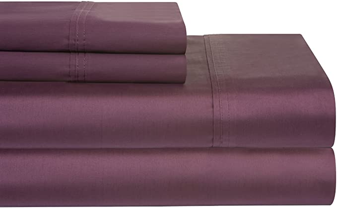 Pointehaven 400 TC Deep Pocket 100-Percent Pima Cotton Sheet Set, Plum, Queen