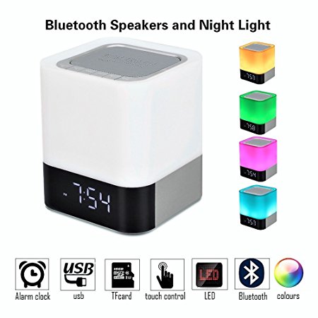 visnfa Portable Bluetooth Speakers Wireless Bluetooth 4.0 Speaker LED Night Light Table Lamp Alarm Clock Touch Control Color LED Bedside Table Lamp. TF Card ,MP3 Player,USB AUX Supported. (Multicolor)