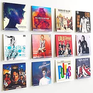 upsimples 12 Pack Vinyl Record Wall Mount Shelves, 12" Vinyl Holder for Album Record Storage & Display, Clear Acrylic Floating shelves for Wall Decor, Kids Bookshelf, Magazine Rack, Picture Ledge