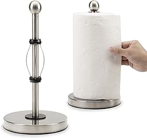 Everyday Solution Stainless Steel Countertop Paper Towel Holder - Easy One-Hand Tear, Weighted Base Upright Paper Towel Holder for Kitchen Bathroom