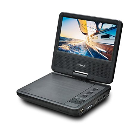 SYNAGY 7" Portable DVD Player CD Player with Swivel Screen, Rechargeable Battery, USB/SD Card Reader, AC/DC Adapter (Black)