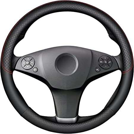 Knodel Auto Car Steering Wheel Cover, Black Microfiber Leather, 15 Inches Leather Steering Wheel Protector, Anti-Slip, Universal Fit (Blcak)