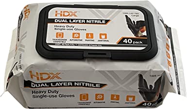 HDX Black Dual Layer 6ml Heavy Duty Disposable Nitrile Gloves 40 pack
