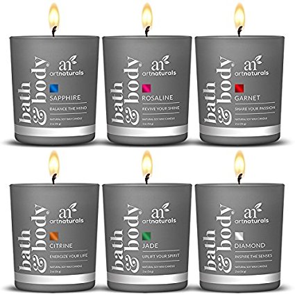 ArtNaturals Scented Candle Gift Set – 6 Piece Aromatherapy Set of Fragrance Soy Wax - Made in USA with Essential Oils – for Stress Relief and Relaxation