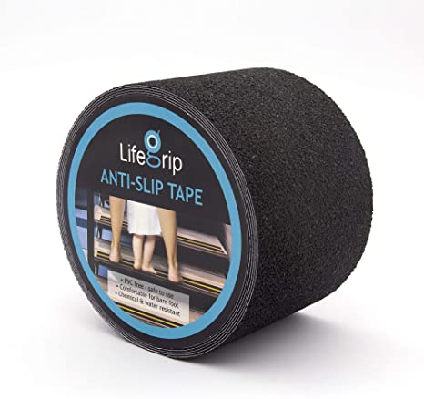 LifeGrip Anti Slip Safety Tape, Non Slip Stair Tread, Textured Rubber Surface, Comfortable for Barefoot, Black (4" X 30')