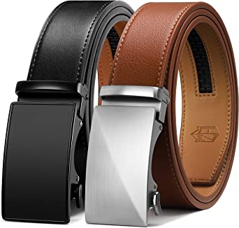 Zitahli Ratchet Belt for Men - Mens belt Leather 2 Packs with 1 3/8" Brown Black Belt in Gift Set Box - Micro Adjustable Belt