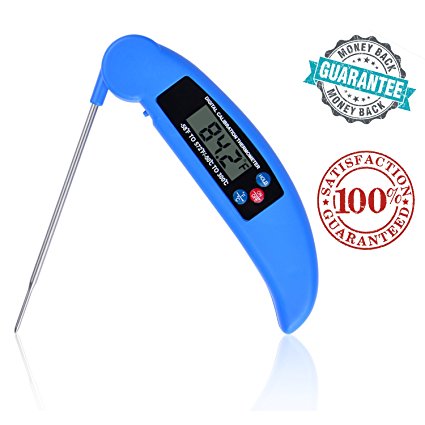 Digital Instant Read Thermometer UPGRADED MODEL NOW WITH MAGNET and Food-Safe Stainless Collapsible Internal Probe  Blue
