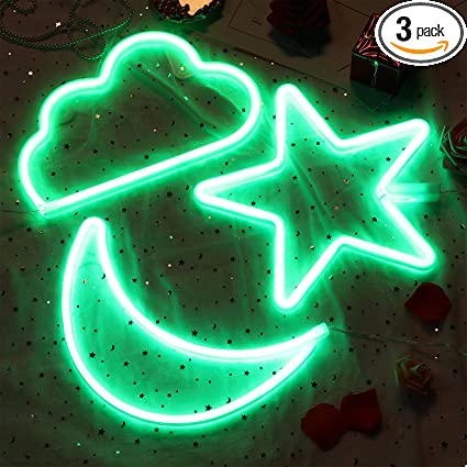 Star Moon and Cloud Neon Signs Saint Patrick's Day Decorative LED Light Art Battery or USB Operated Wall Neon Light Decor for Christmas, Birthday Party, Wedding, Outdoor Activities (Green)