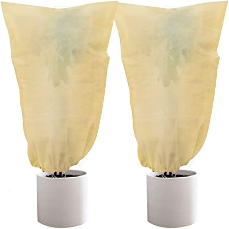2 Packs Plant Cover For Frost,24" x 31.5" 2.1oz Plant Covers Freeze Protection,Winter Protection with Drawstring,Anti-Freeze Jacket Warm Blanket for Trees/Fruits/Vegetables (24" x 31.5", Beige)