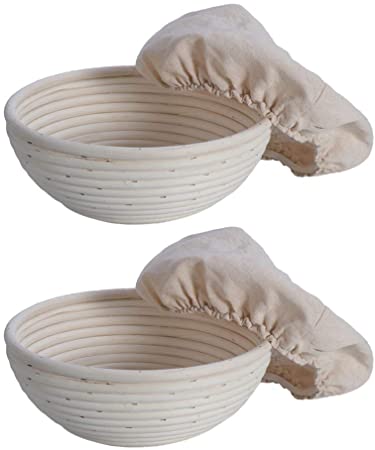 DOITOOL 2 Set of Round Bread Proofing Baskets for Sourdough Bread,Sourdough Proofing Basket Set with Cloth Liner for Bread Making for Kitchen (23 x 8 x 5cm)