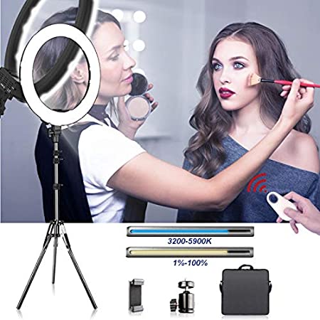 SAMTIAN Ring Light, 18 Inches Adjustable Ring Light, Dimmable Bi-color SMD LED YouTube Light, Photography Lighting Kit with Stand, Phone Holder for YouTube, Portrait, Vlog