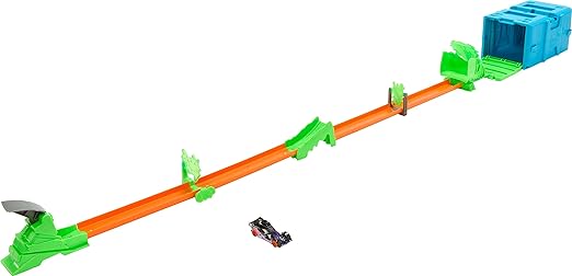 Hot Wheels Track Builder Playset Toxic Super Jump Pack with 1:64 Scale Toy Car & 10 Component Parts in Modular Storage Box