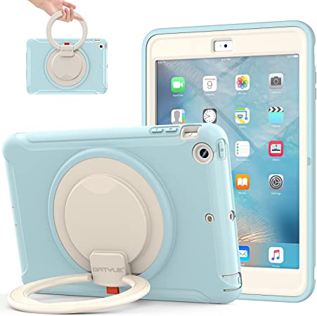 BATYUE iPad Mini Case for iPad Mini 1/2/3 Generation Heavy Duty Three Layer Hybrid TPU PC Full-body Rugged Protective Case With Handle Grip/360° rotating stand for Kids Girls Boys Students(FrozenBlue)