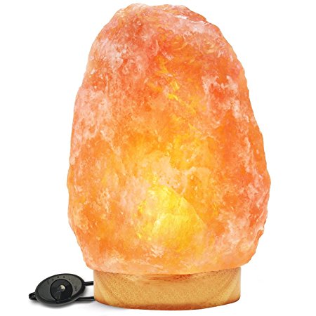 WBM Natural Hand Carved Pink Crystal Salt Lamp,( 7 to 11 lbs) 8 to 9 Inch. ETL Certified Dimmable Himalayan Pink Salt Night Lamp with Genuine Neem Wood Base, 3 Light Bulb and Rotary Dimmer Switch