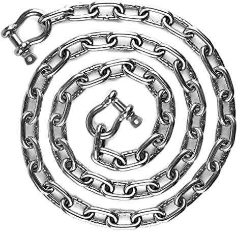 HarborCraft 6 Foot Stainless Steel 316 Anchor Chain 5/16" by 6 Foot Long 7,600 lbs Minimum Break Load with 2 Stainless Steel Shackles