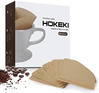 HOKEKI Natural Coffee Filters For Pour Over Coffee Maker, 100 Count - Exclusive Packaging (Brown)