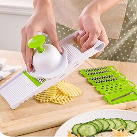 Jeslon Mandoline Slicer Cuts Fruits & Vegetables,5 Piece Interchangeable Stainless Steel Blades  Multi-function Vegetable Slicer & Grater