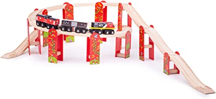 Bigjigs Rail, High Level Train Track Expansion Pack, Wooden Toys, Bigjigs Train Accessories, Wooden Train Track, Train Toys, Wooden Toys for 3 4 5 Year Olds