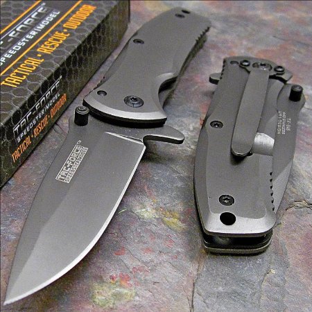 TAC-FORCE Grey TITANIUM Spring Assisted Open TACTICAL Folding Pocket Knife NEW