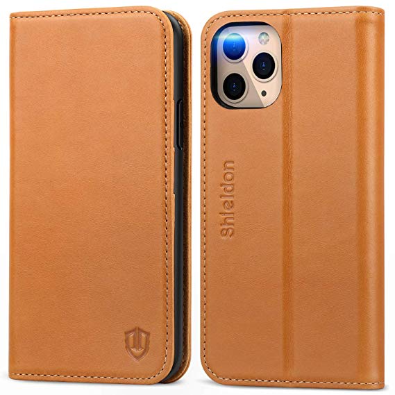 SHIELDON iPhone 11 Pro Case, iPhone 11 Pro Wallet Auto Sleep Wake Case Genuine Leather Magnetic Folio Cover with Kickstand RFID Card Slot Compatible with iPhone 11 Pro (5.8 Inch, 2019 Release) - Brown