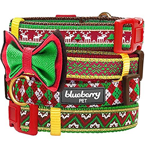 Blueberry Pet Christmas Party Fair Isle Style Holiday Season Dog Collar with Detachable Bow Tie