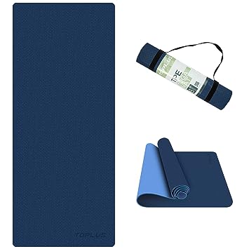 TOPLUS Yoga Mat, 1/4 inch Pro Yoga Mat TPE Eco Friendly Non Slip Fitness Exercise Mat with Carrying Strap-Workout Mat for Yoga, Pilates and Floor Exercises(Blue)