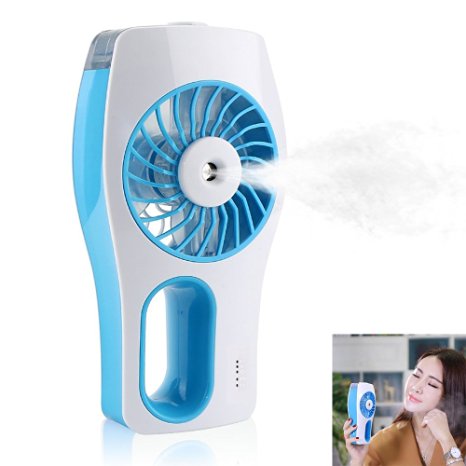 ETONG USB Misting Fan Portable Humidifier Fan Rechargeable Misting Fan Handheld Personal Cooling Mist Humidifier Fan (Blue)