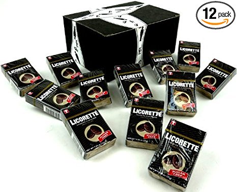 Licorette Sugar Free Licorice Flavored Pastilles, 0.88 oz Packets in a BlackTie Box (Pack of 12)