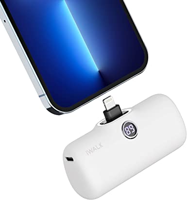 iWALK LinkPod Portable Charger 4800mAh Power Bank Fast Charging and PD Input Small Docking Battery with LED Display Compatible with iPhone 14/14 Pro Max/13/13 Pro Max/12/12 Pro/11/X/8/7/6,White