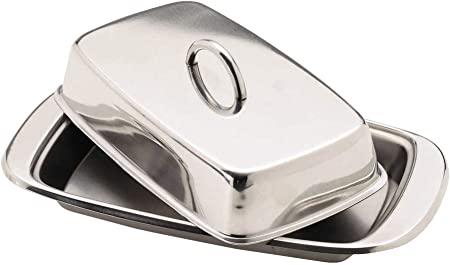 Kitchen Craft Stainless Steel Butter Dish with Lid, 19.5 x 10 x 8 cm (7.5" x 4" x 3")