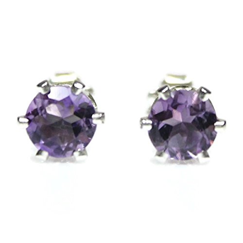 Amethyst Earrings 925 Sterling Silver Jewelry Handmade 6mm Round Faceted Natural Purple Gemstone Studs February Birthstone