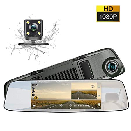 Mirror Dash cam 6.86 inch Touch Screen in-Mirror Video 1080P Dual Dashboard Camera with Loop Recording Night-Mode and HD Waterproof Rear View Camera