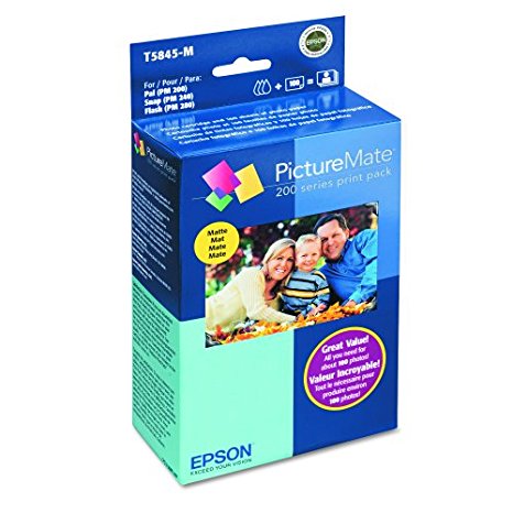 Epson T5845-M PictureMate Print Pack Includes Inkjet Cartridge, 100 Sheets Matte Photo Paper