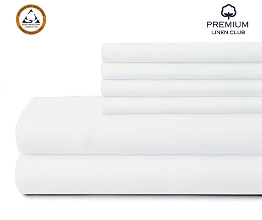 Premium Club Linen, 1000 Thread Count, 100% Pure Egyptian Cotton Sheet Set – Extra Soft, Luxury Finish – Smooth and Silky Sateen Weave Long-Staple Combed Egyptian Cotton – 6 Piece Set – White, King