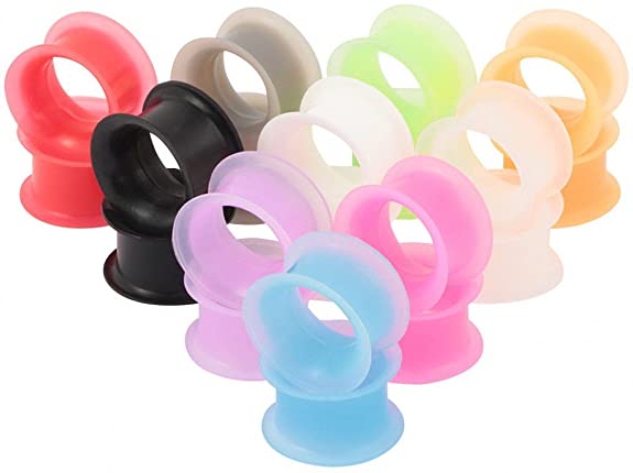IPINK-Soft Silicone Ear Skin Flexible Flesh Tunnel Expander Stretching Gauge Earlets Plug Set Mix Color Gauges Kit 10 Pairs