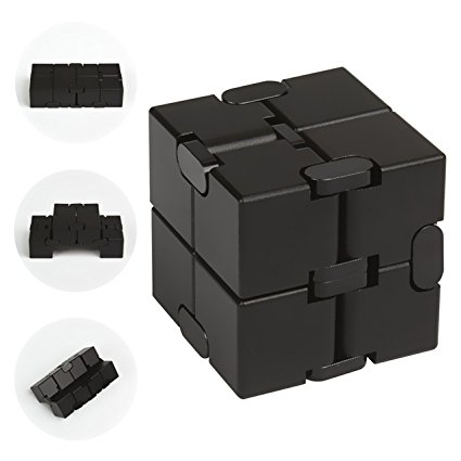 JZH Metal Aluminum Infinity Cube Fidget Toy, Decompression Toys Fidget Rubik's Cube. (Black)