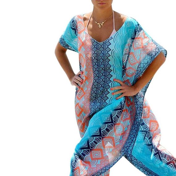 Lanzom® Women's Printed Turkish Kaftans Bikini Cover up Swimwear Beachwear