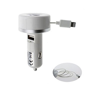 Car Charger,SecuPlus Retractable Lightning Cable Iphone Car Charge Charges Quickly In The Car With 5.6 A for Ipone6,6s,Iphone 5,5s