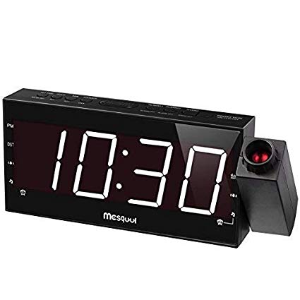 (Upgraded Version) Mesqool AM/FM Digital Dimmable Projection Alarm Clock Radio with 7" LED Display,USB Charging,Dual Alarm,Battery Backup