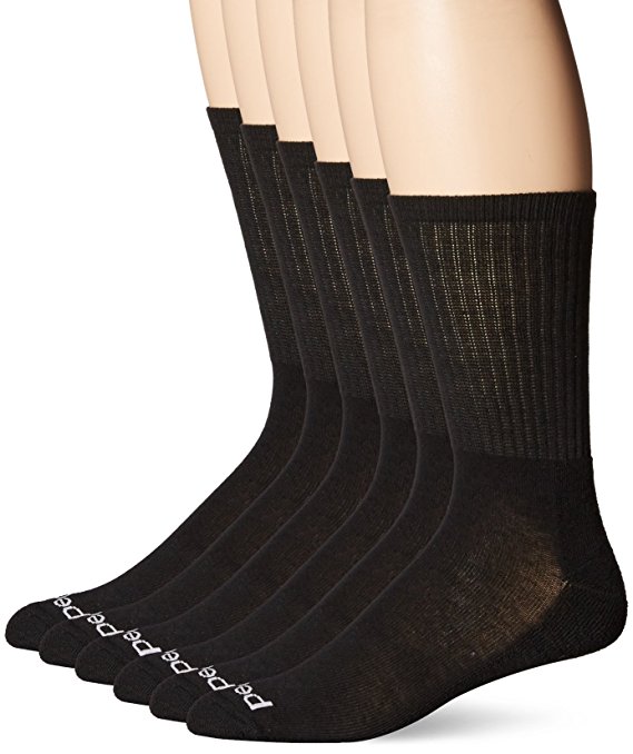 PEDS Men's 6 Pack Cushion Crew Socks with Coolmax