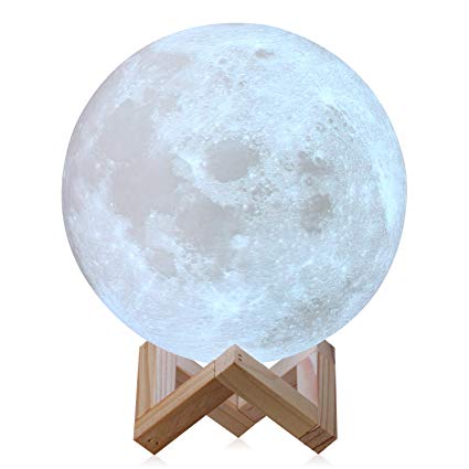 CPLA Extra Large 7.1INCHES Seamless LED Lunar Lamp Dimmable Brightness Warm & Cool White, Touch Control Moon Light Gifts Decorative Diameter 18cm, 7.1inch-2colors