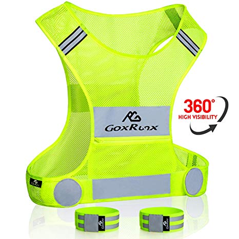 GoxRunx Reflective Vest Running Gear, Lightweight Motorcycle Cycling Reflective Vests with Large Pocket & Adjustable Waist for Women Men, Running Safety Vest with 2 Pcs Reflective Bands