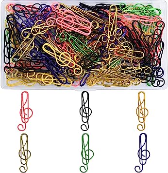 Vuzvuv 100Pcs Rainbow Music Paper Clips Assorted Colors Cute Metal Musical Notes Shaped Bookmark Clips for Party Invitation Card Student Kids Gift Notebook Office Accessories Document Organization